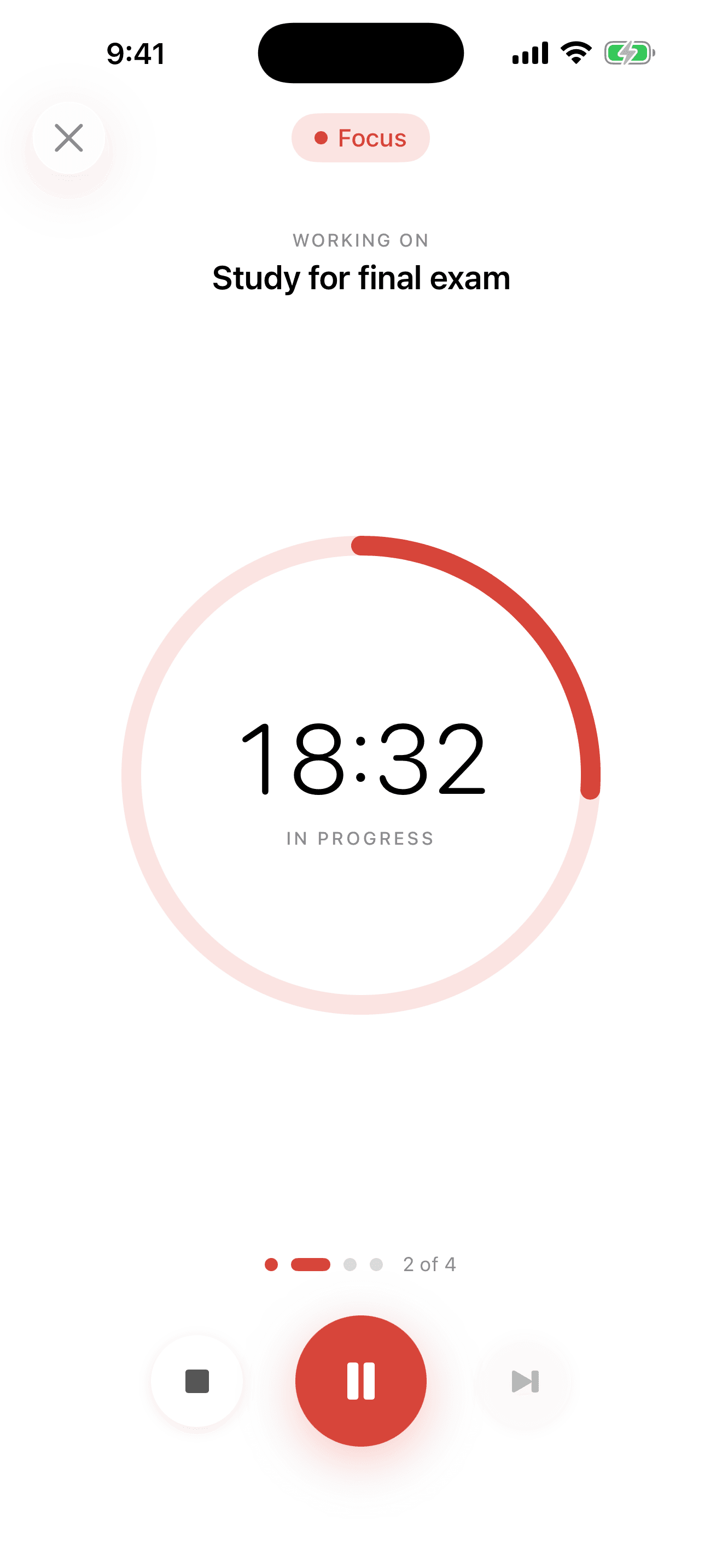 Pomoro focus session showing 18 minutes 32 seconds remaining for ‘Study for final exam’.